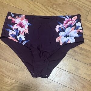 Kona Sol Deep Purple Floral High Waisted Swim Bottoms